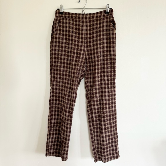 12th Tribe Brown Checkered Straight Leg Pants - Picture 3 of 6